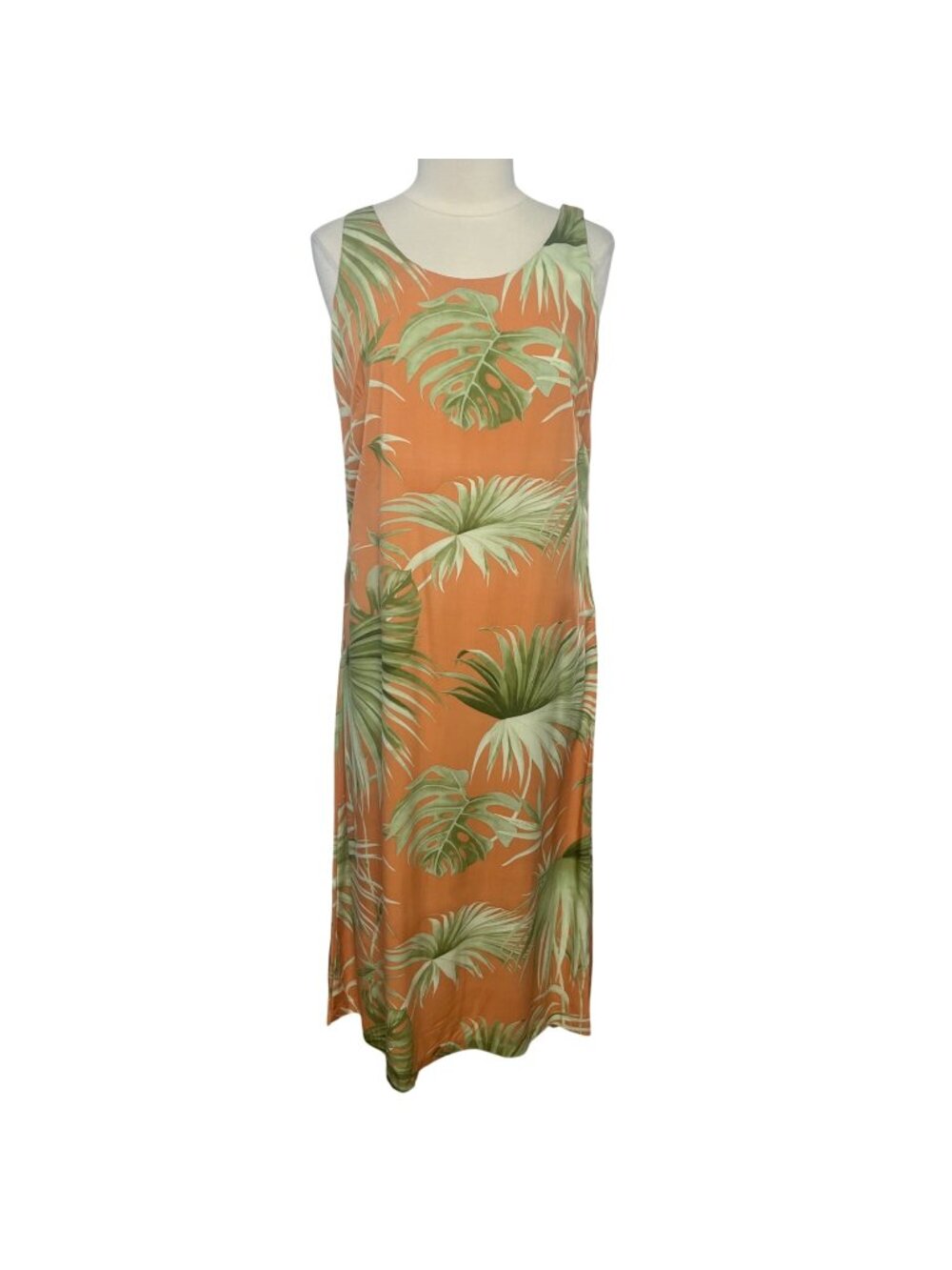 Hilo Hattie Hawaiian Dress Medium Orange Green Sleeveless Tropical Summer